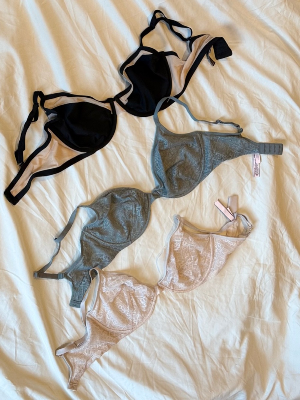 Victoria's Secret Lace Underwire Bra Set - Black, Gray, Blush